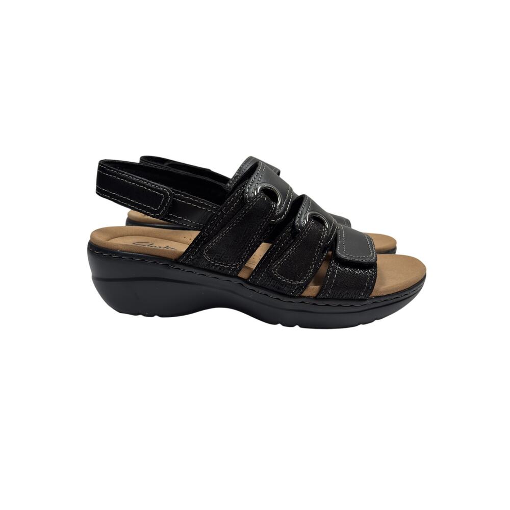 Clarks Merliah 2 Bali Wedge Sandals Womens 8 Black Leather Open Toe